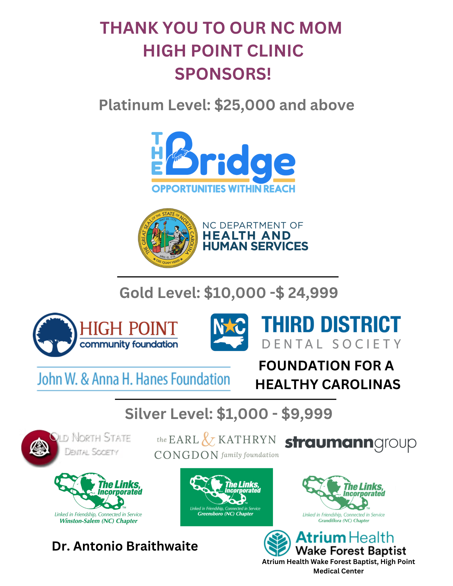 Thank you to our, High Point NC MOM Clinic Sponsors (US Letter) (1) Thank you to our, High Point NC MOM Clinic Sponsors (US Letter) (1)